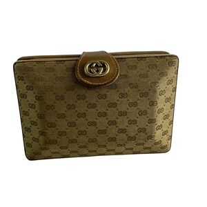 Vintage GUCCI Tan Canvas & Leather GG Box Clutch Bag Made In Italy